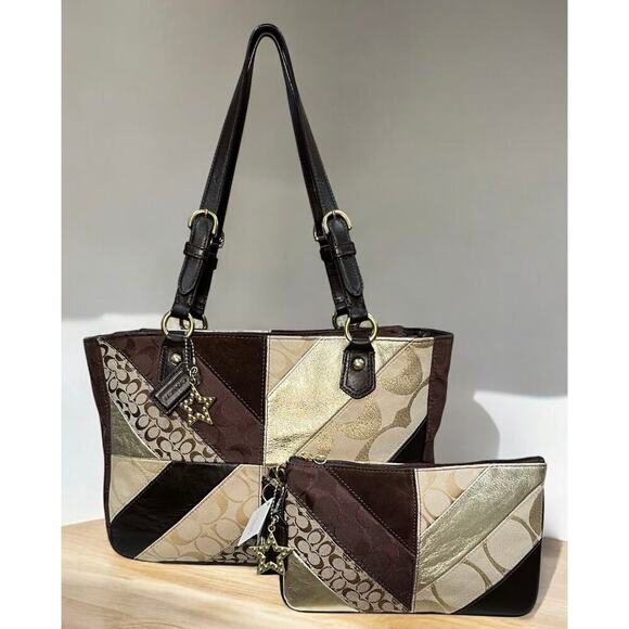 Y2K Coach F17614 Gallery Signature Patchwork Shoulder Bag & F46199 Wristlet - Picture 1 of 14